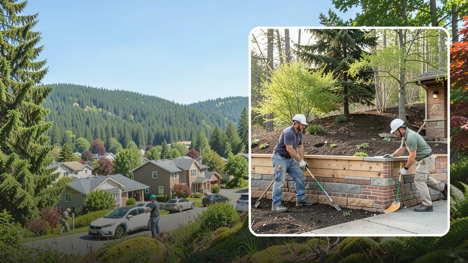 Timber Retaining Wall in Index, Snohomish County, WA - Building a retaining wall from pressure-treated timbers for an economical, warm-toned solution on moderate slopes.