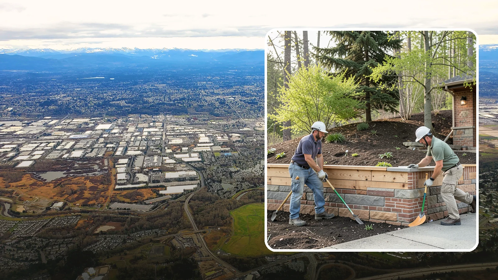 Timber Retaining Wall in Kent, King County, WA - Building a retaining wall from pressure-treated timbers for an economical, warm-toned solution on moderate slopes.