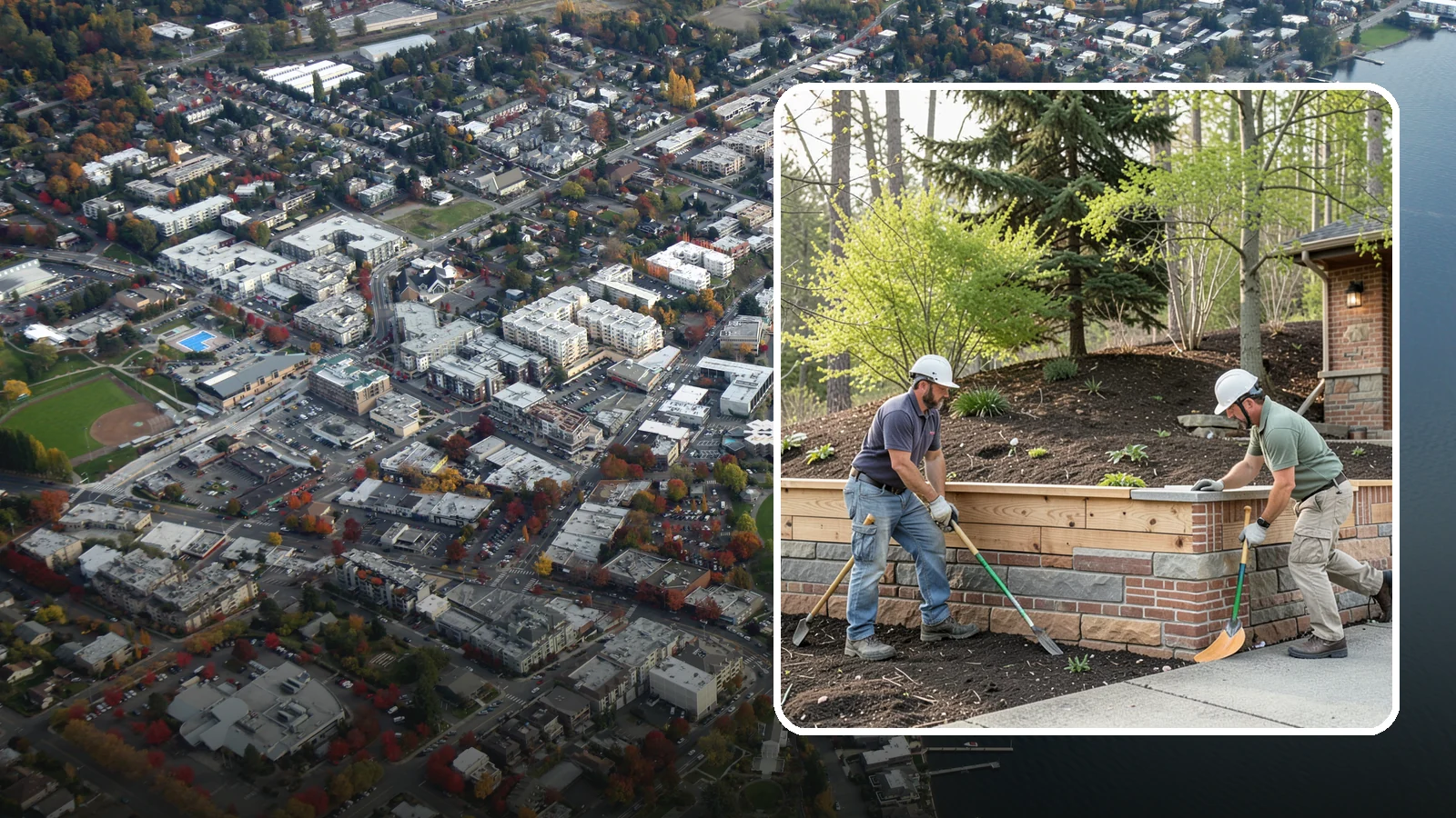 Timber Retaining Wall in Kirkland, King County, WA - Building a retaining wall from pressure-treated timbers for an economical, warm-toned solution on moderate slopes.
