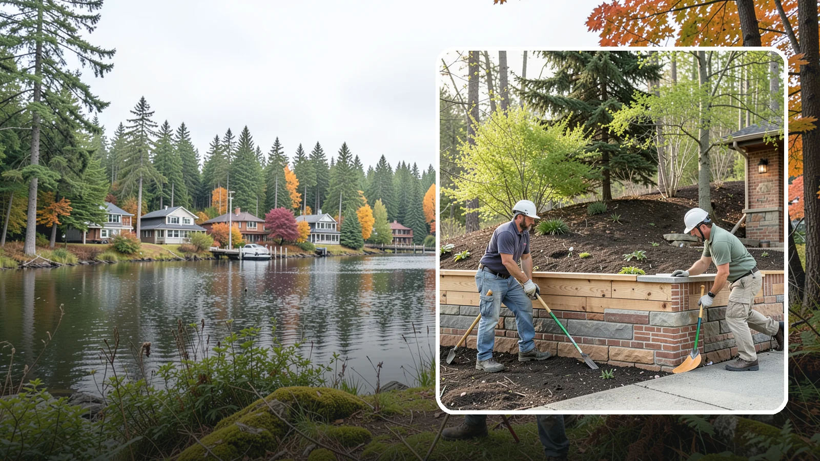 Timber Retaining Wall in La Conner, Skagit County, WA - Building a retaining wall from pressure-treated timbers for an economical, warm-toned solution on moderate slopes.