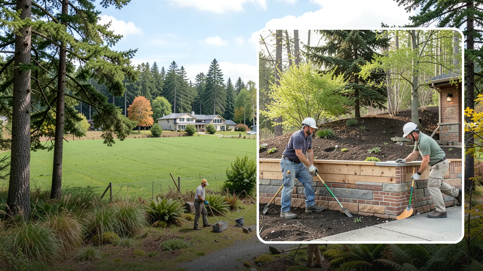 Timber Retaining Wall in Lyman, Skagit County, WA - Building a retaining wall from pressure-treated timbers for an economical, warm-toned solution on moderate slopes.