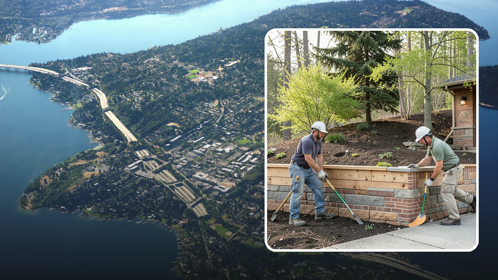 Timber Retaining Wall in Mercer Island, King County, WA - Building a retaining wall from pressure-treated timbers for an economical, warm-toned solution on moderate slopes.