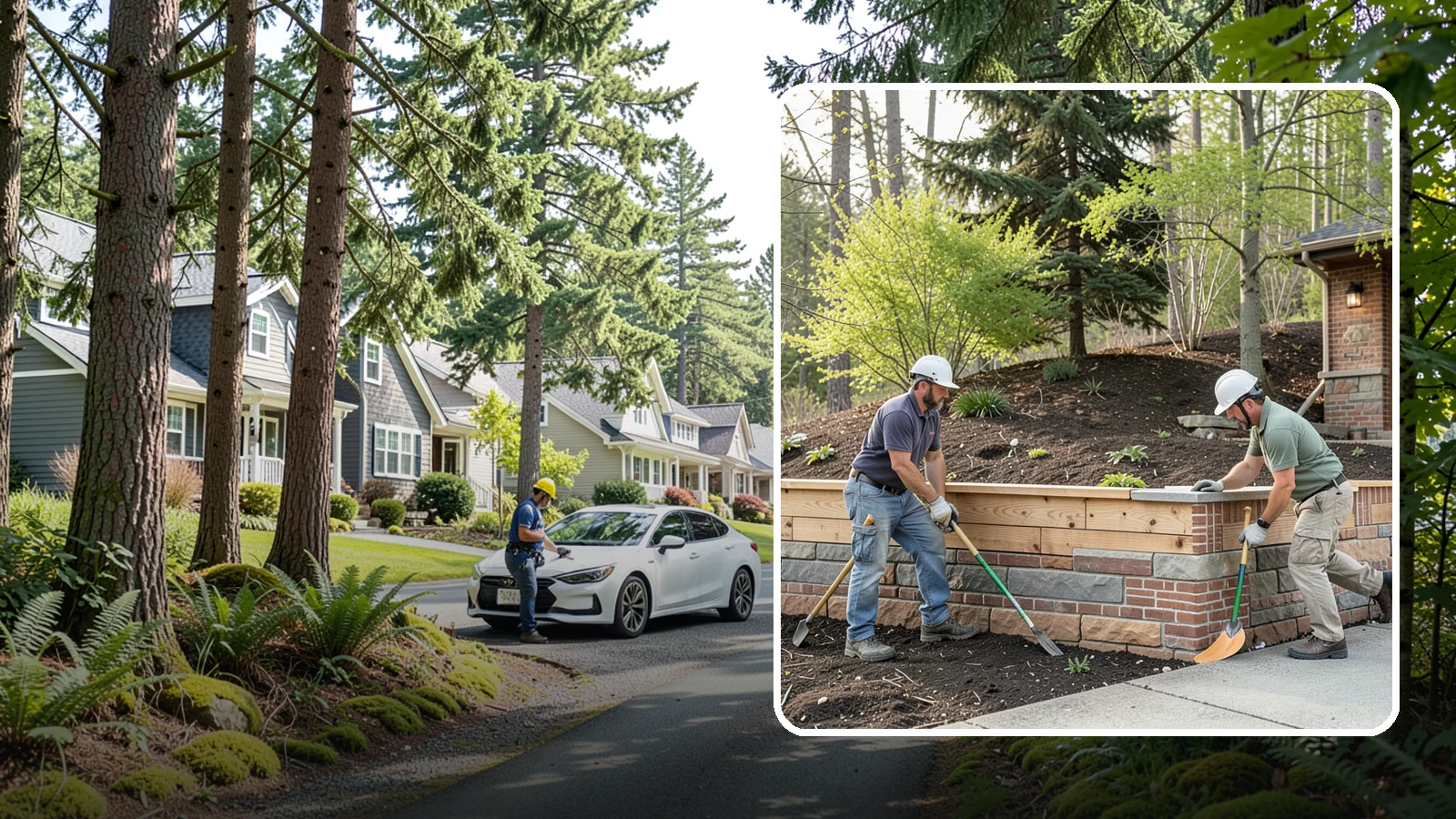 Timber Retaining Wall in Normandy Park, King County, WA - Building a retaining wall from pressure-treated timbers for an economical, warm-toned solution on moderate slopes.