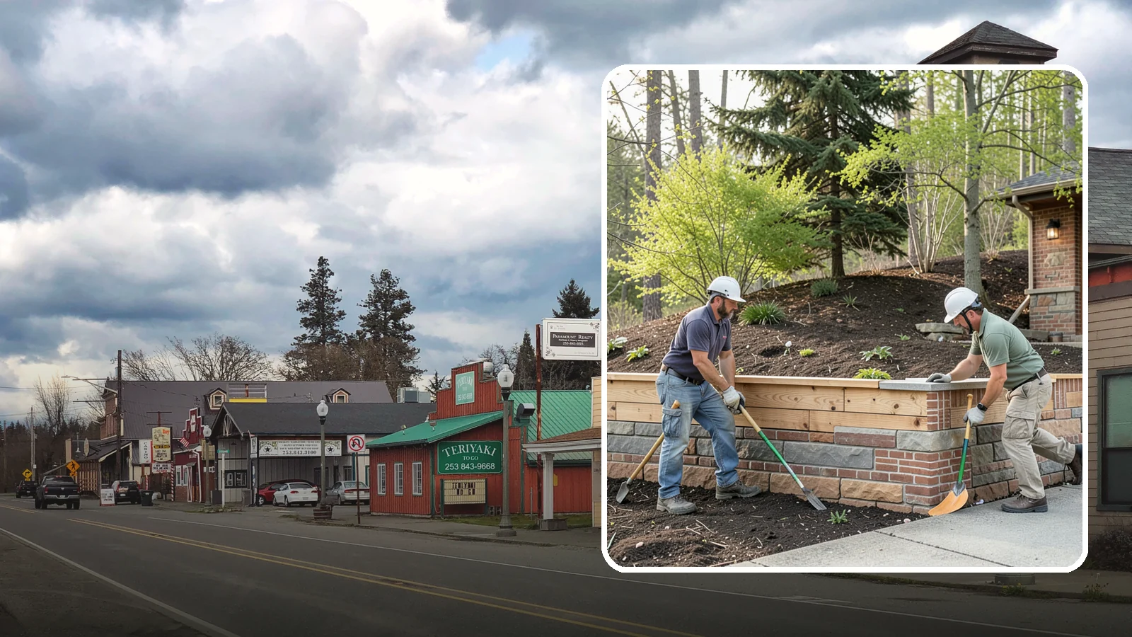 Timber Retaining Wall in Roy, Pierce County, WA - Building a retaining wall from pressure-treated timbers for an economical, warm-toned solution on moderate slopes.
