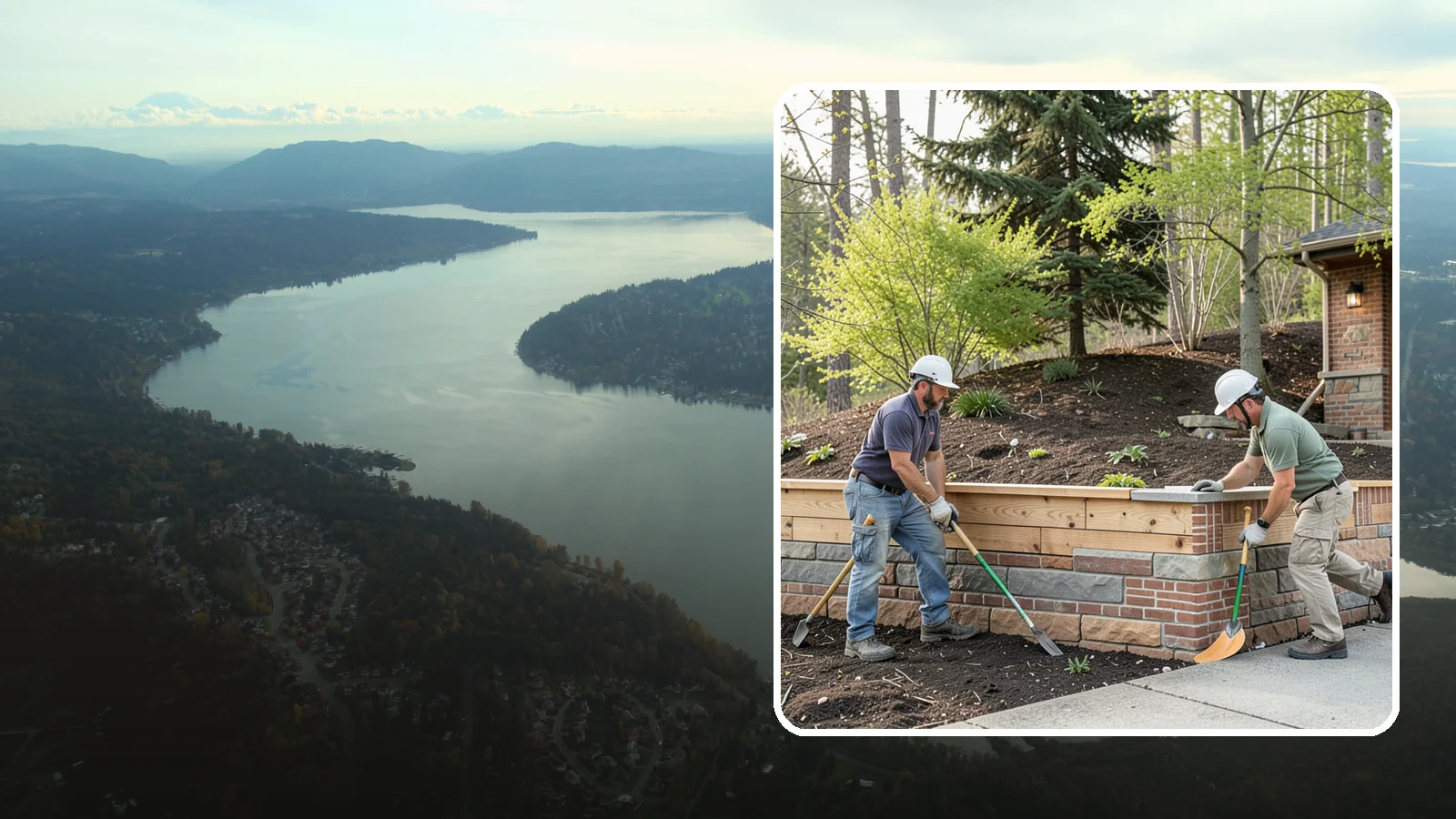 Timber Retaining Wall in Sammamish, King County, WA - Building a retaining wall from pressure-treated timbers for an economical, warm-toned solution on moderate slopes.