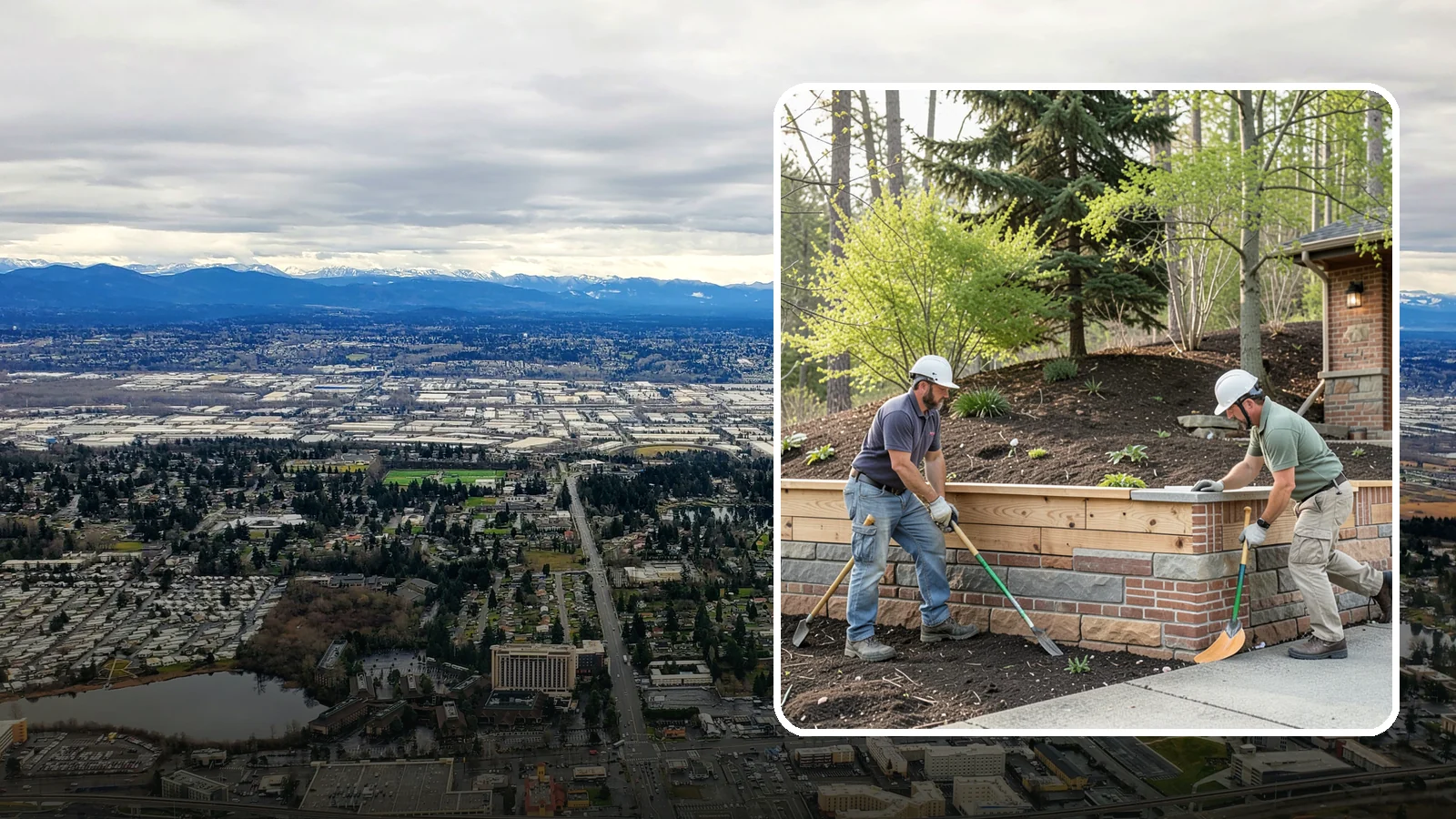 Timber Retaining Wall in SeaTac, King County, WA - Building a retaining wall from pressure-treated timbers for an economical, warm-toned solution on moderate slopes.