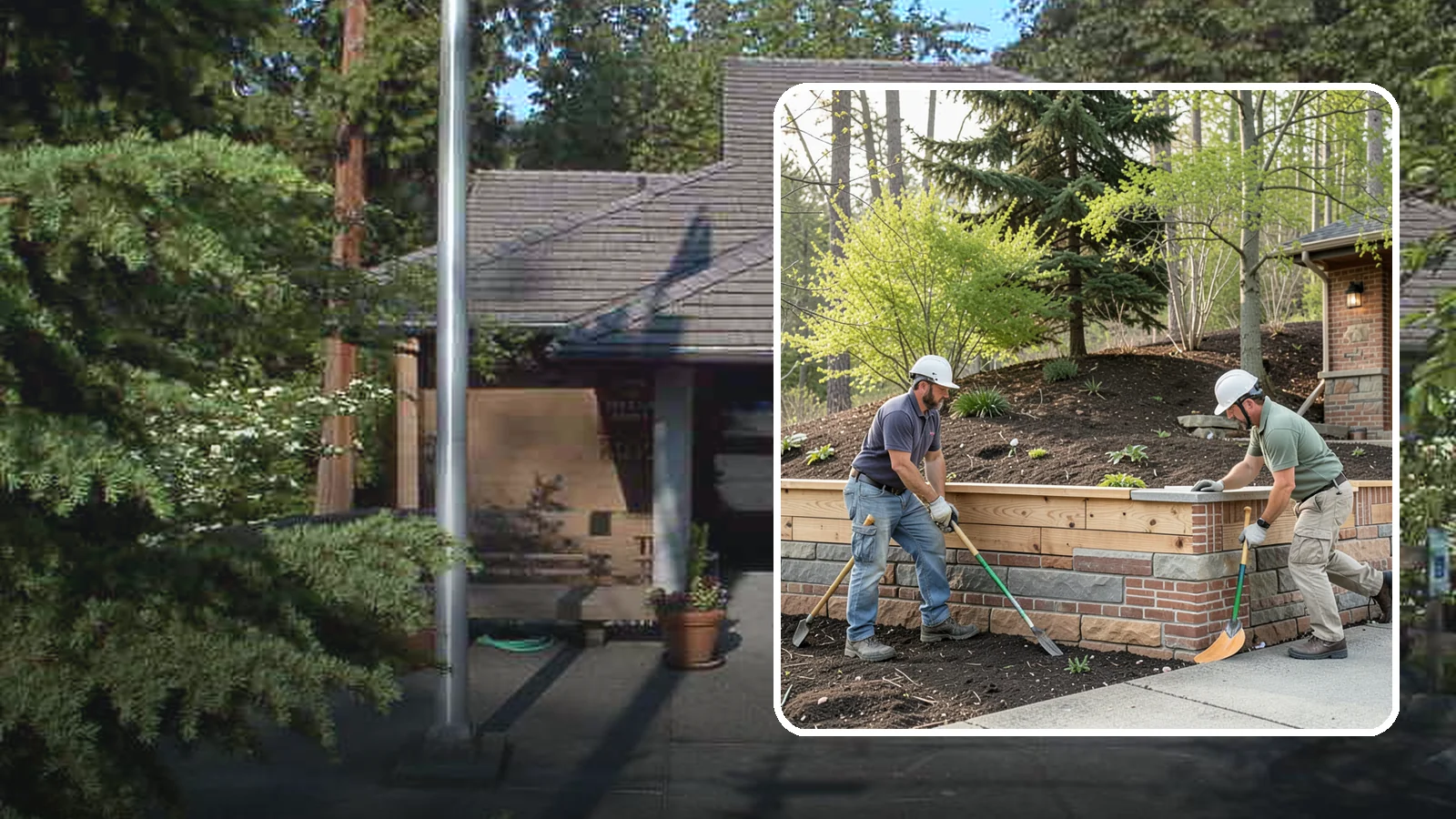 Timber Retaining Wall in Yarrow Point, King County, WA - Building a retaining wall from pressure-treated timbers for an economical, warm-toned solution on moderate slopes.