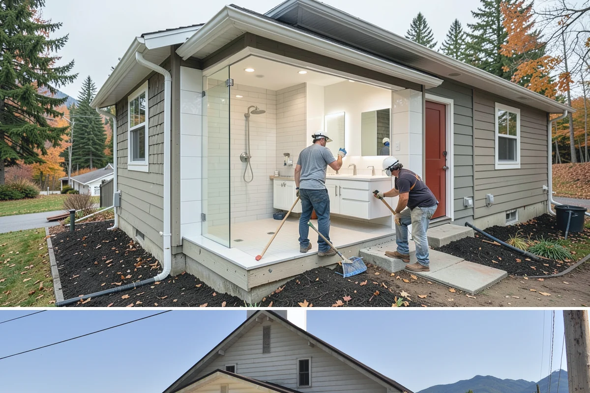 Tiny Home Construction in Concrete, Skagit County, WA - Tiny home exterior construction is best completed in the drier months to keep the compact structure protected while it goes up.
