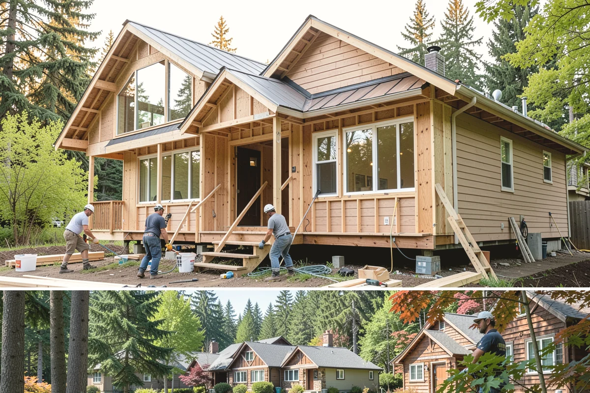 Tiny Home Construction in Edgewood, Pierce County, WA - Tiny home exterior construction is best completed in the drier months to keep the compact structure protected while it goes up.