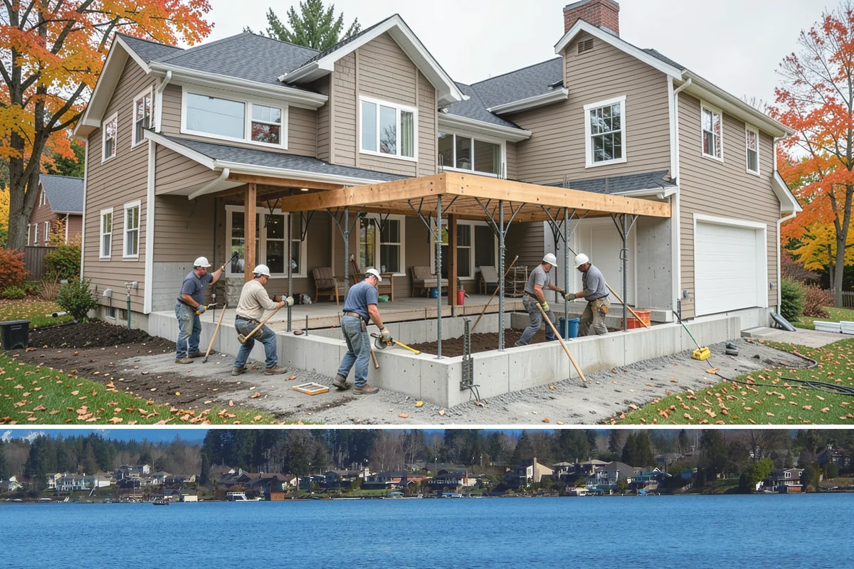 Tiny Home Construction in Lake Stevens, Snohomish County, WA - Tiny home exterior construction is best completed in the drier months to keep the compact structure protected while it goes up.