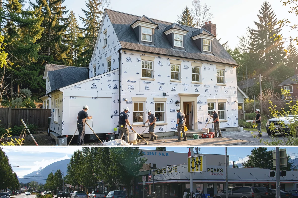 Tiny Home Construction in North Bend, King County, WA - Tiny home exterior construction is best completed in the drier months to keep the compact structure protected while it goes up.