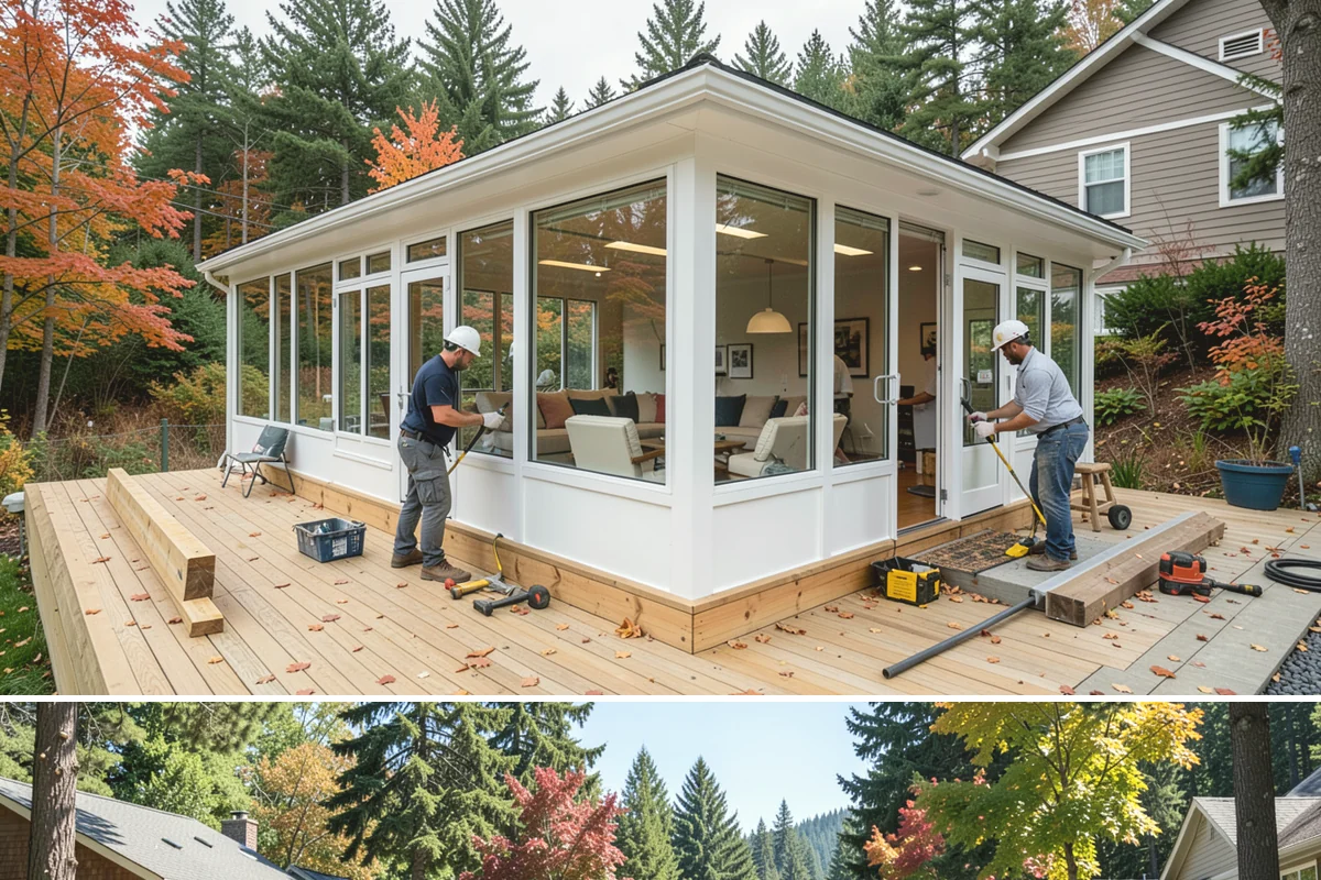 Tiny Home Construction in Orting, Pierce County, WA - Tiny home exterior construction is best completed in the drier months to keep the compact structure protected while it goes up.
