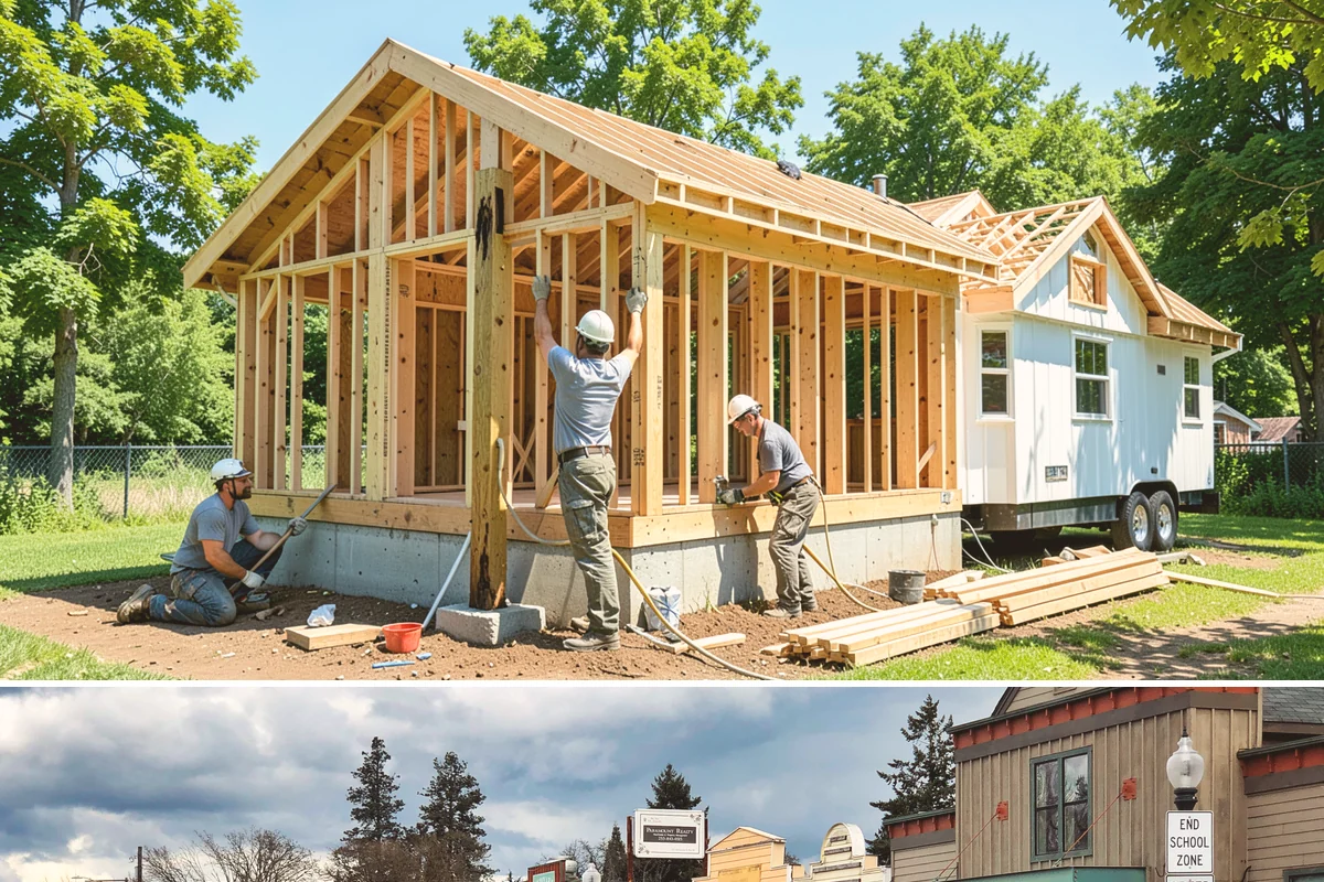 Tiny Home Construction in Roy, Pierce County, WA - Tiny home exterior construction is best completed in the drier months to keep the compact structure protected while it goes up.