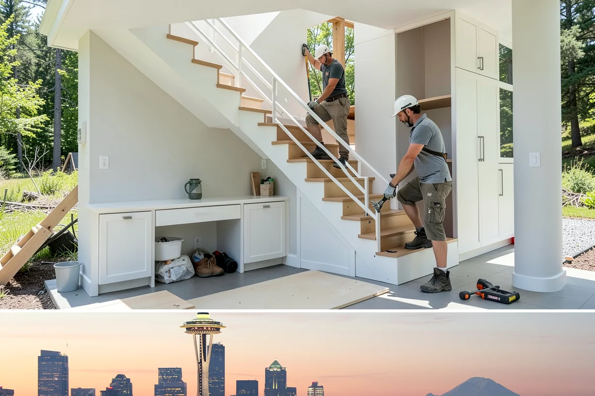 Tiny Home Construction in Seattle, King County, WA - Tiny home exterior construction is best completed in the drier months to keep the compact structure protected while it goes up.