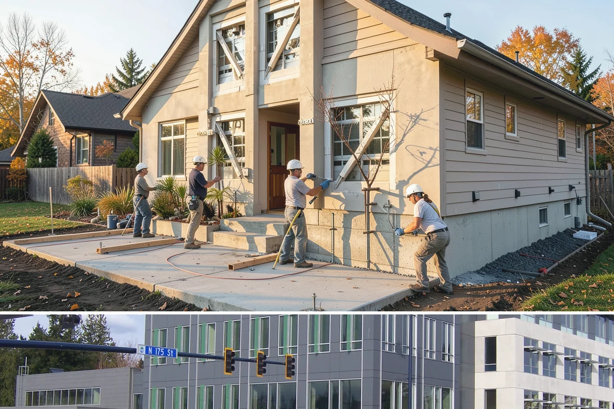 Tiny Home Construction in Shoreline, King County, WA - Tiny home exterior construction is best completed in the drier months to keep the compact structure protected while it goes up.