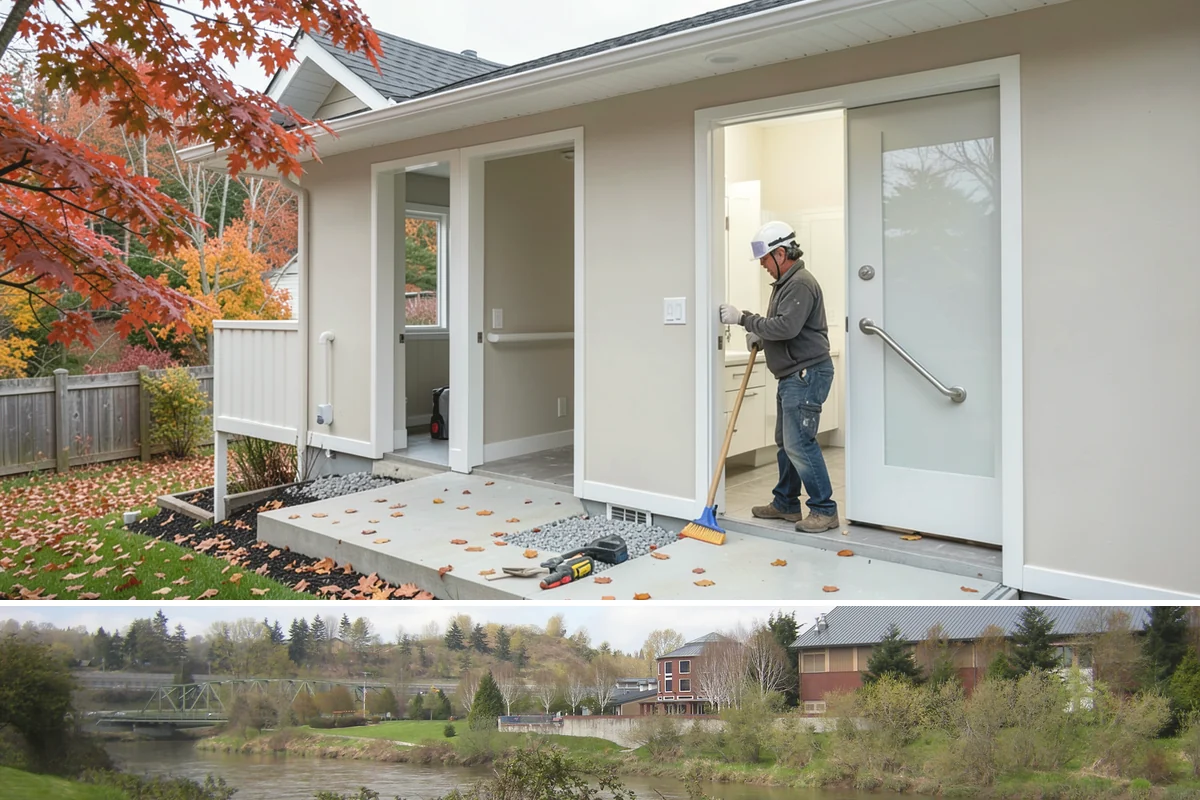 Tiny Home Construction in Tukwila, King County, WA - Tiny home exterior construction is best completed in the drier months to keep the compact structure protected while it goes up.