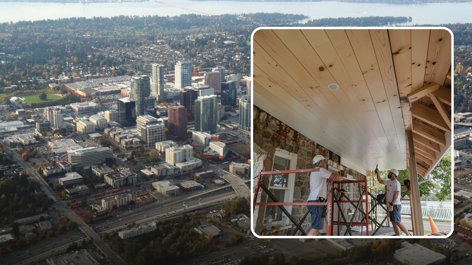 Tongue-and-Groove Ceiling in Bellevue, King County, WA - Warm tongue-and-groove ceiling installation that transforms plain overhead space into a striking wood feature.
