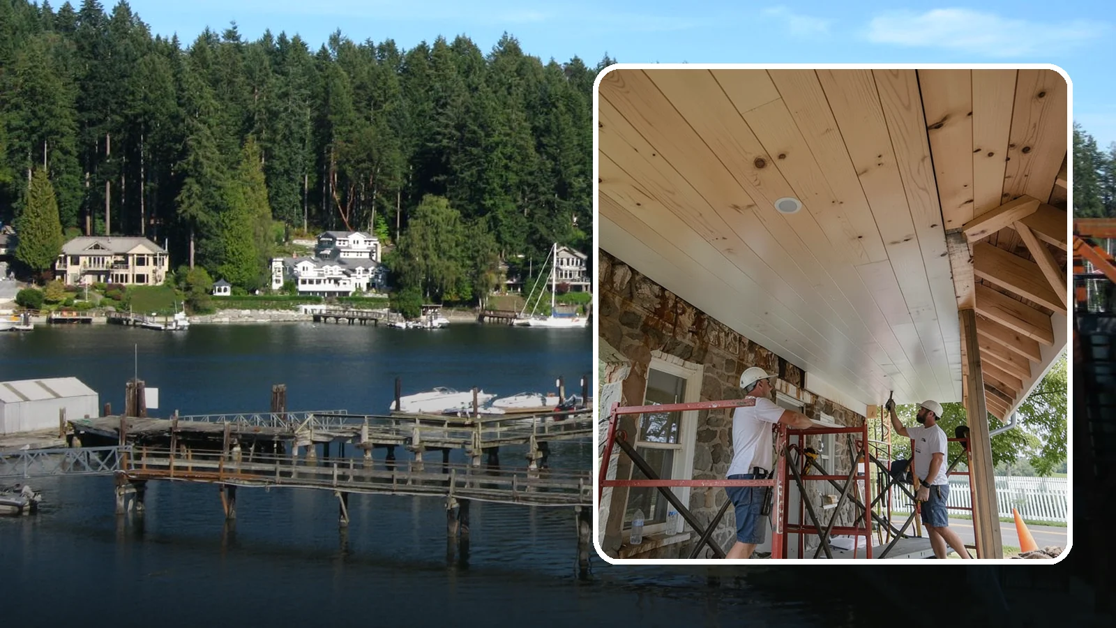 Tongue-and-Groove Ceiling in Gig Harbor, Pierce County, WA - Warm tongue-and-groove ceiling installation that transforms plain overhead space into a striking wood feature.