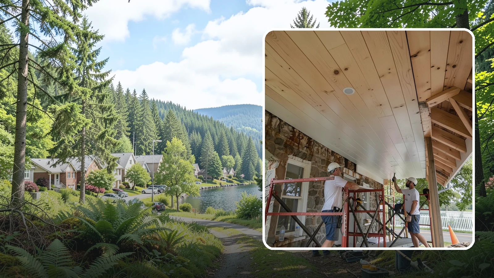 Tongue-and-Groove Ceiling in Lake Forest Park, King County, WA - Warm tongue-and-groove ceiling installation that transforms plain overhead space into a striking wood feature.