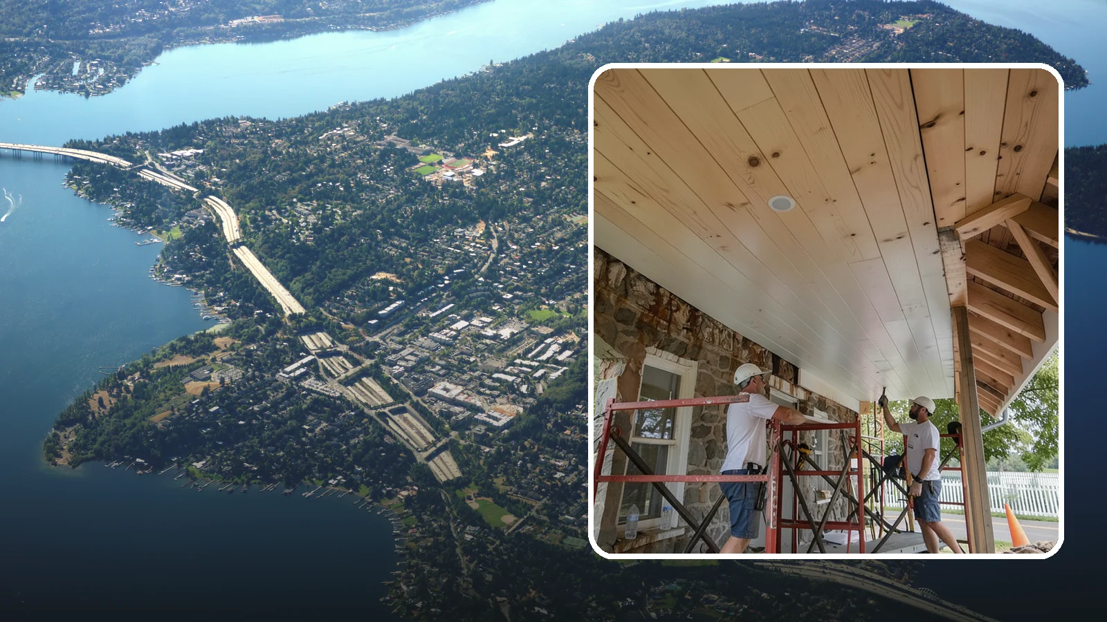 Tongue-and-Groove Ceiling in Mercer Island, King County, WA - Warm tongue-and-groove ceiling installation that transforms plain overhead space into a striking wood feature.