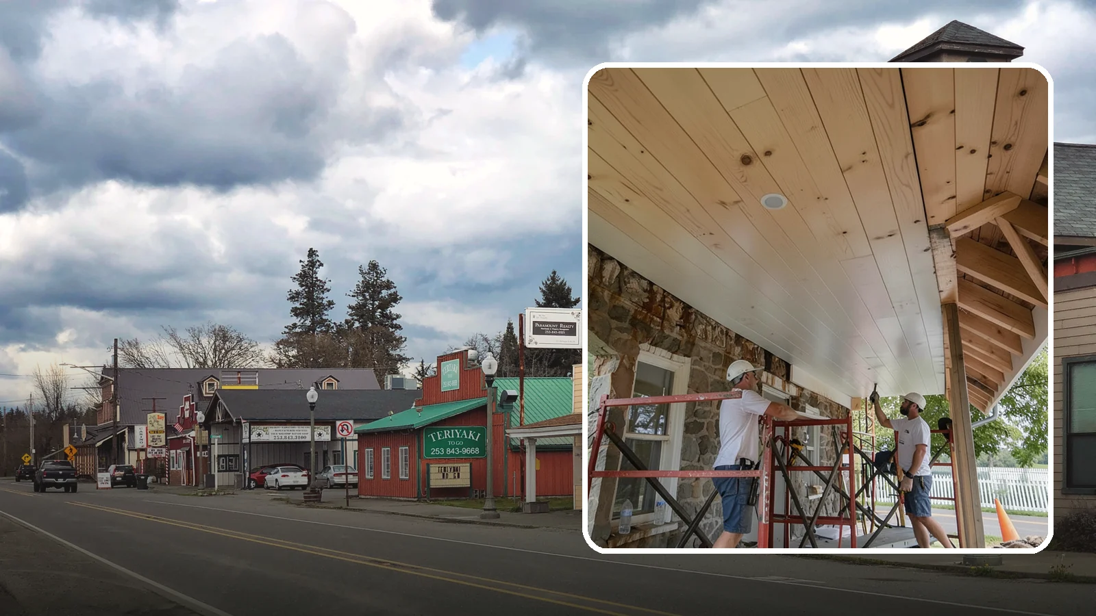 Tongue-and-Groove Ceiling in Roy, Pierce County, WA - Warm tongue-and-groove ceiling installation that transforms plain overhead space into a striking wood feature.
