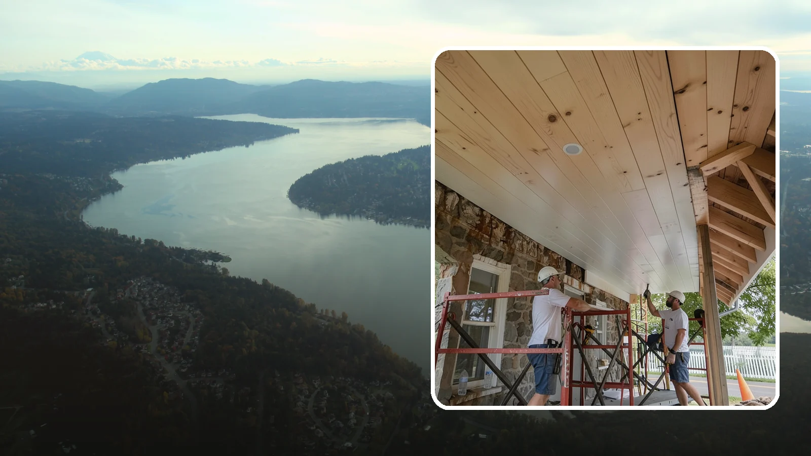 Tongue-and-Groove Ceiling in Sammamish, King County, WA - Warm tongue-and-groove ceiling installation that transforms plain overhead space into a striking wood feature.