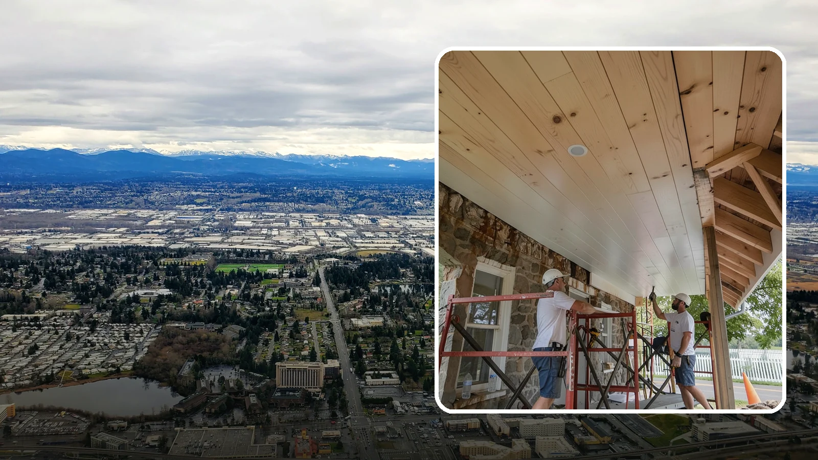 Tongue-and-Groove Ceiling in SeaTac, King County, WA - Warm tongue-and-groove ceiling installation that transforms plain overhead space into a striking wood feature.