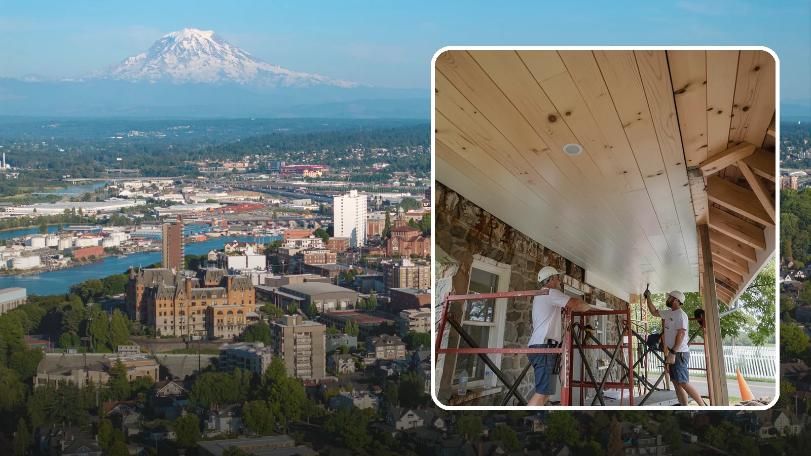 Tongue-and-Groove Ceiling in Tacoma, Pierce County, WA - Warm tongue-and-groove ceiling installation that transforms plain overhead space into a striking wood feature.