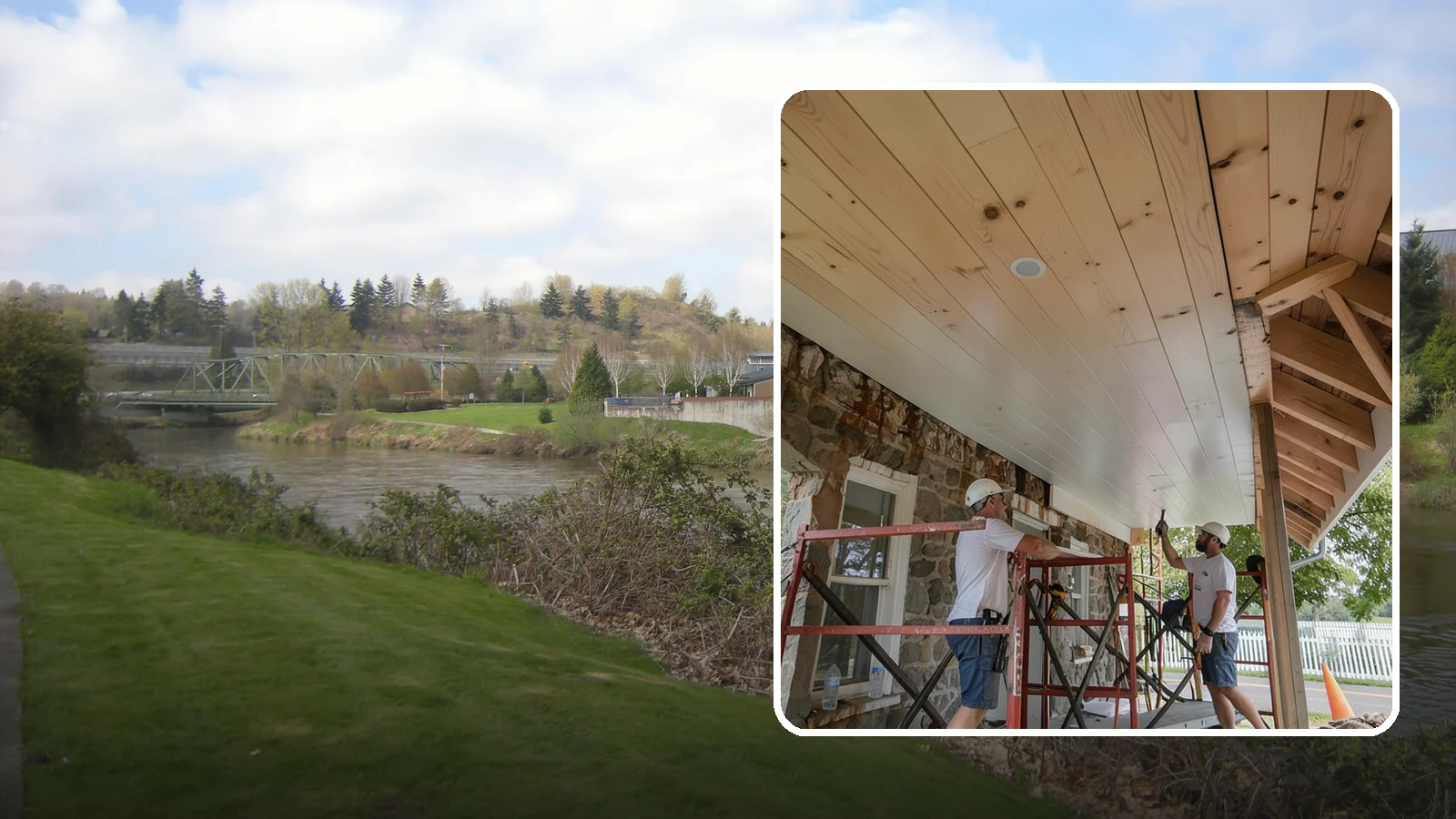 Tongue-and-Groove Ceiling in Tukwila, King County, WA - Warm tongue-and-groove ceiling installation that transforms plain overhead space into a striking wood feature.