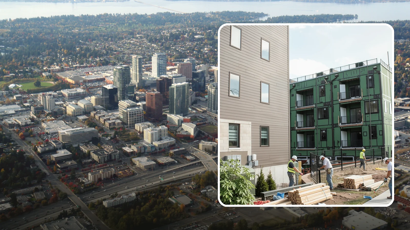 Townhome Construction in Bellevue, King County, WA - Multi-unit attached townhomes designed for efficient urban and suburban infill.