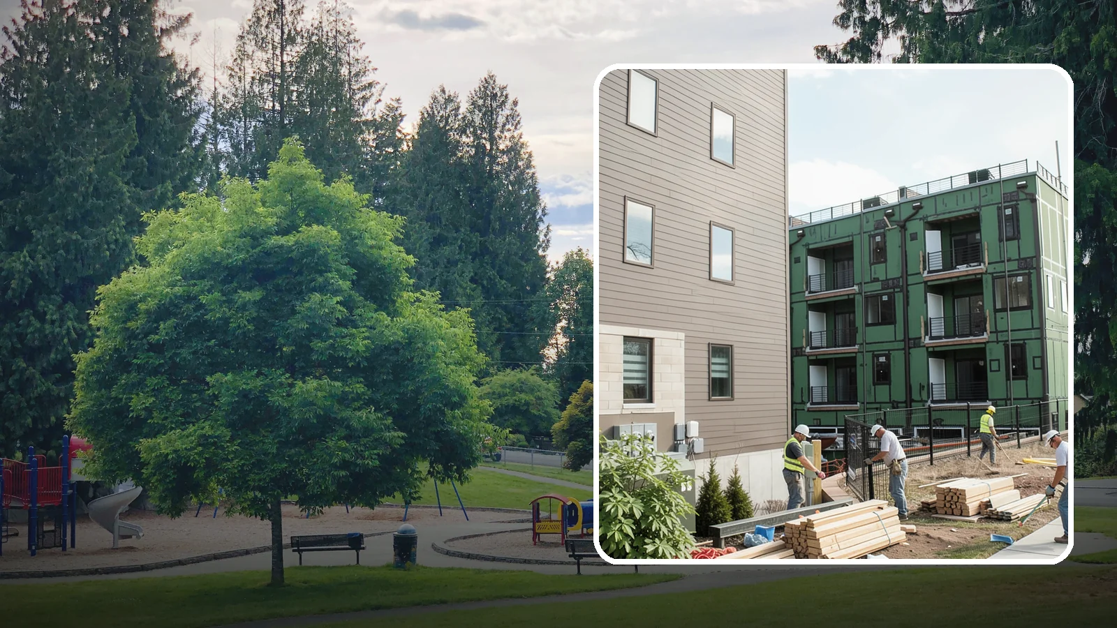 Townhome Construction in Bonney Lake, Pierce County, WA - Multi-unit attached townhomes designed for efficient urban and suburban infill.