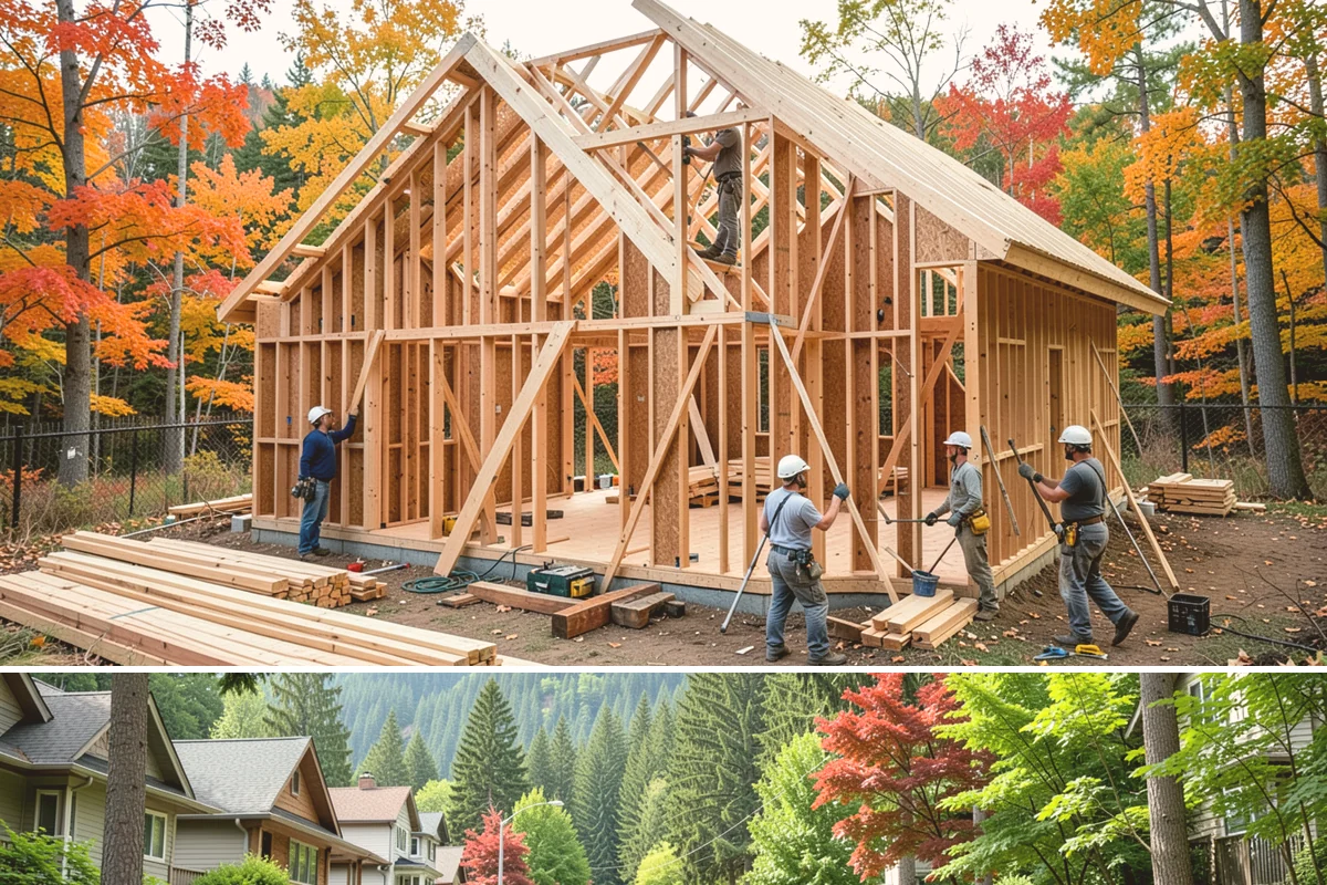 Townhome Construction in Darrington, Snohomish County, WA - Foundation and framing for the row are scheduled through summer so each unit is dried-in ahead of winter weather.