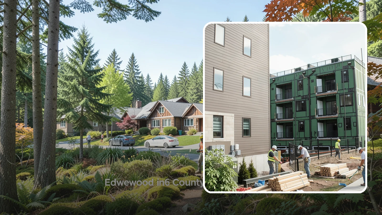 Townhome Construction in Edgewood, Pierce County, WA - Multi-unit attached townhomes designed for efficient urban and suburban infill.