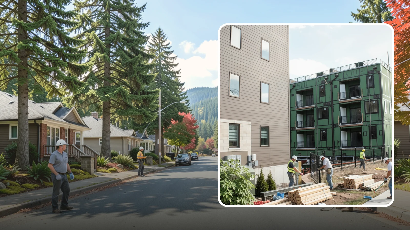 Townhome Construction in Hunts Point, King County, WA - Multi-unit attached townhomes designed for efficient urban and suburban infill.