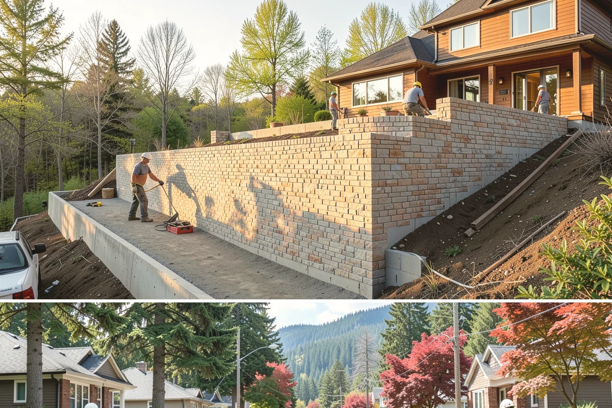 Townhome Construction in Hunts Point, King County, WA - Foundation and framing for the row are scheduled through summer so each unit is dried-in ahead of winter weather.