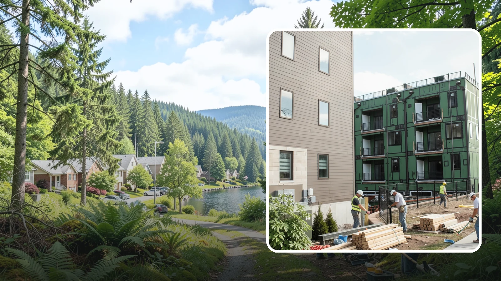 Townhome Construction in Lake Forest Park, King County, WA - Multi-unit attached townhomes designed for efficient urban and suburban infill.