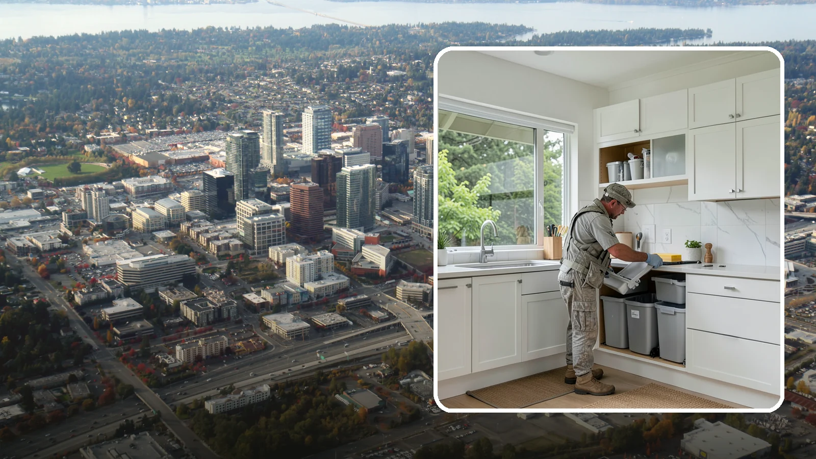 Trash Pull-Out Installation in Bellevue, King County, WA - Installing a pull-out trash and recycling system inside a cabinet to hide bins and improve sorting.