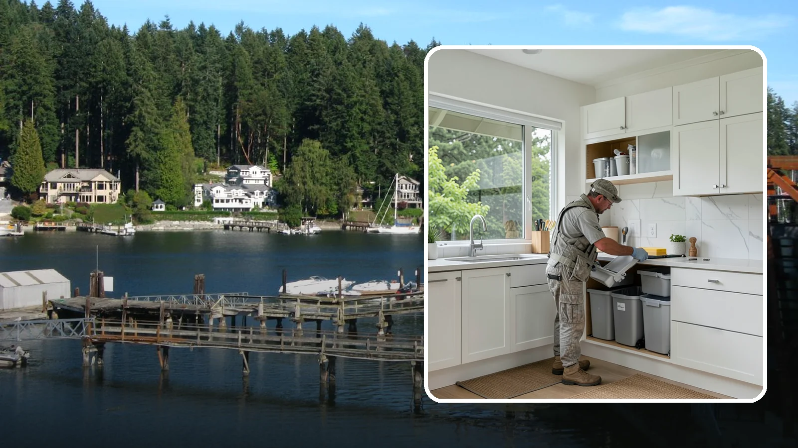 Trash Pull-Out Installation in Gig Harbor, Pierce County, WA - Installing a pull-out trash and recycling system inside a cabinet to hide bins and improve sorting.