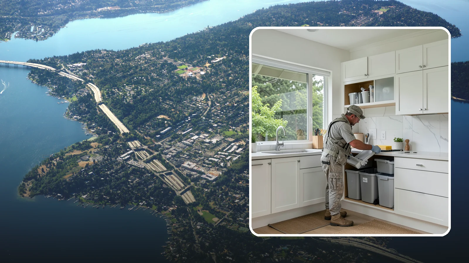 Trash Pull-Out Installation in Mercer Island, King County, WA - Installing a pull-out trash and recycling system inside a cabinet to hide bins and improve sorting.