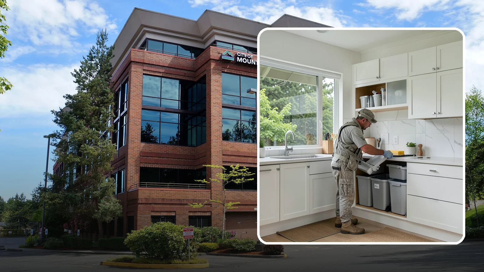 Trash Pull-Out Installation in Mountlake Terrace, Snohomish County, WA - Installing a pull-out trash and recycling system inside a cabinet to hide bins and improve sorting.