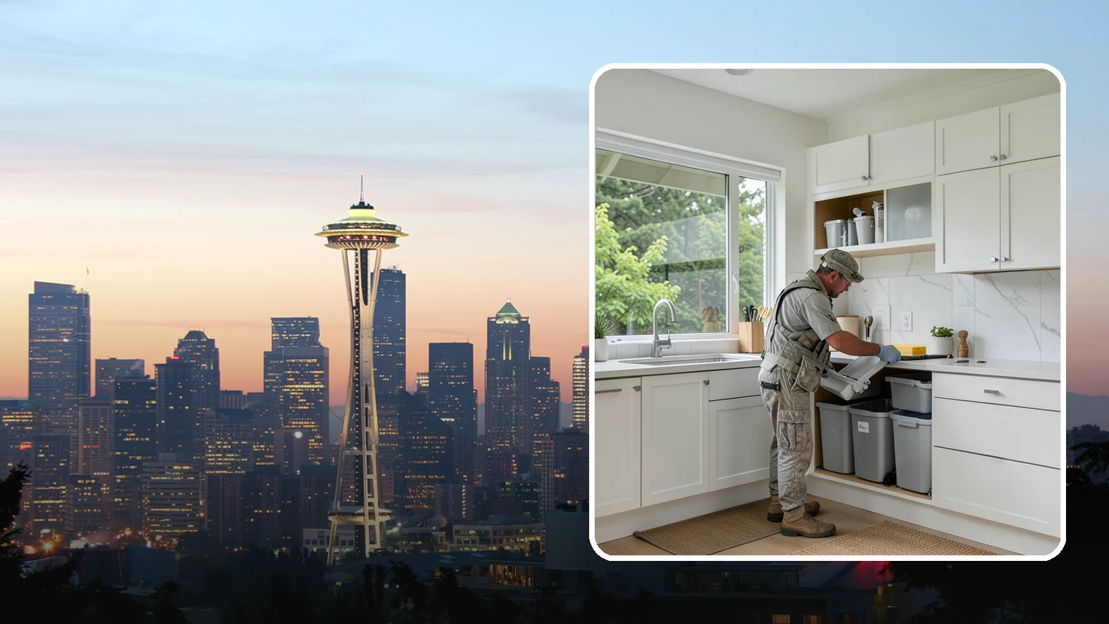Trash Pull-Out Installation in Seattle, King County, WA - Installing a pull-out trash and recycling system inside a cabinet to hide bins and improve sorting.