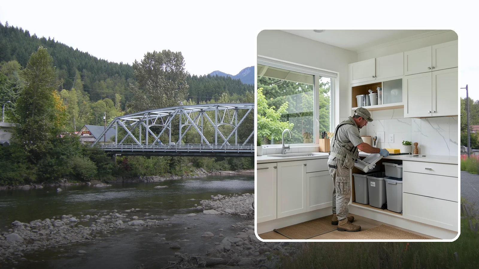 Trash Pull-Out Installation in Skykomish, King County, WA - Installing a pull-out trash and recycling system inside a cabinet to hide bins and improve sorting.