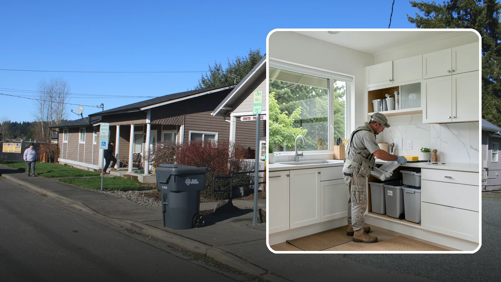 Trash Pull-Out Installation in South Prairie, Pierce County, WA - Installing a pull-out trash and recycling system inside a cabinet to hide bins and improve sorting.