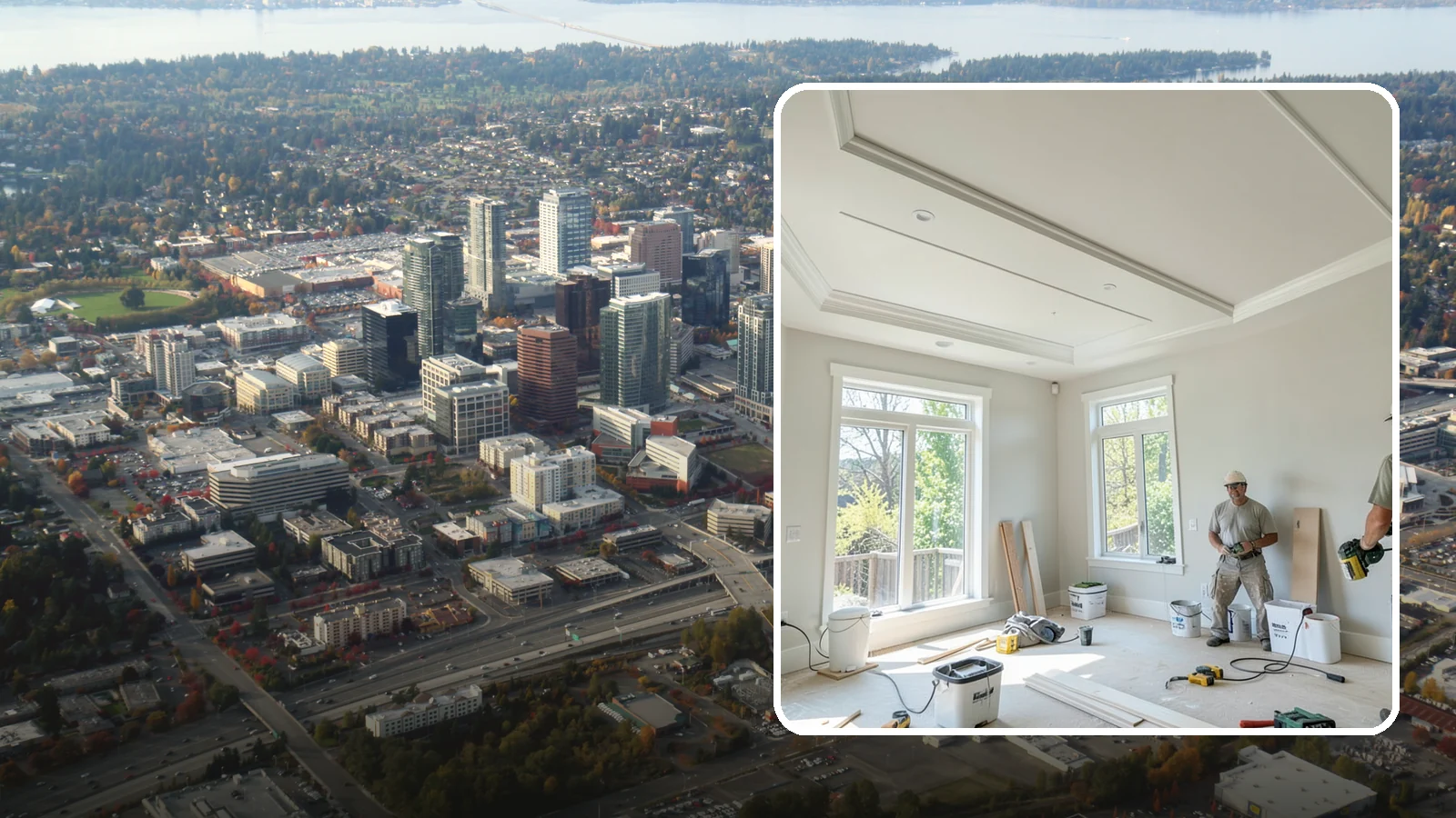 Tray Ceiling Construction in Bellevue, King County, WA - A recessed tray ceiling that adds subtle height, elegance, and visual interest to a room.