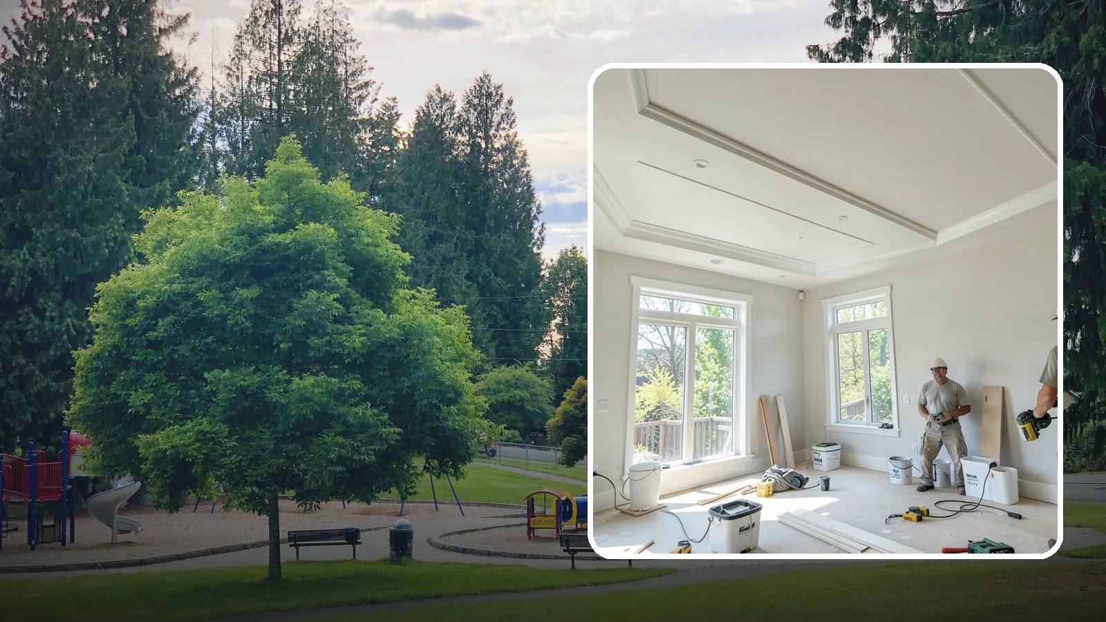 Tray Ceiling Construction in Bonney Lake, Pierce County, WA - A recessed tray ceiling that adds subtle height, elegance, and visual interest to a room.