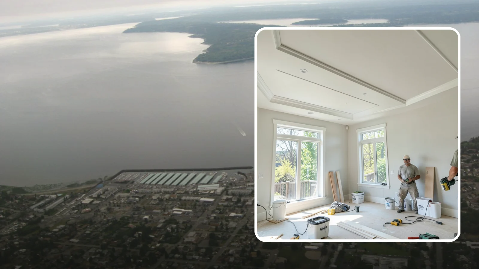 Tray Ceiling Construction in Des Moines, King County, WA - A recessed tray ceiling that adds subtle height, elegance, and visual interest to a room.