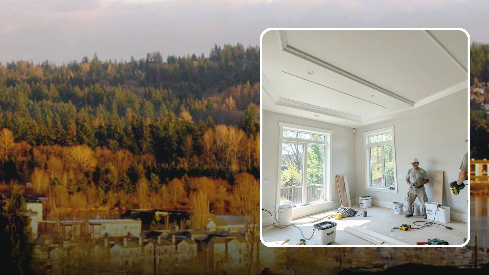 Tray Ceiling Construction in Kenmore, King County, WA - A recessed tray ceiling that adds subtle height, elegance, and visual interest to a room.