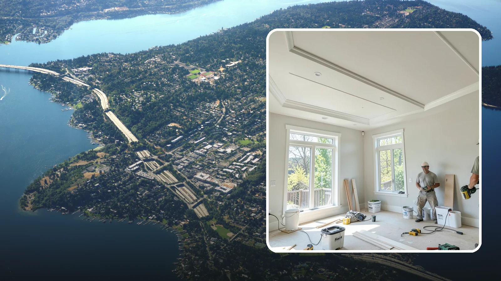 Tray Ceiling Construction in Mercer Island, King County, WA - A recessed tray ceiling that adds subtle height, elegance, and visual interest to a room.