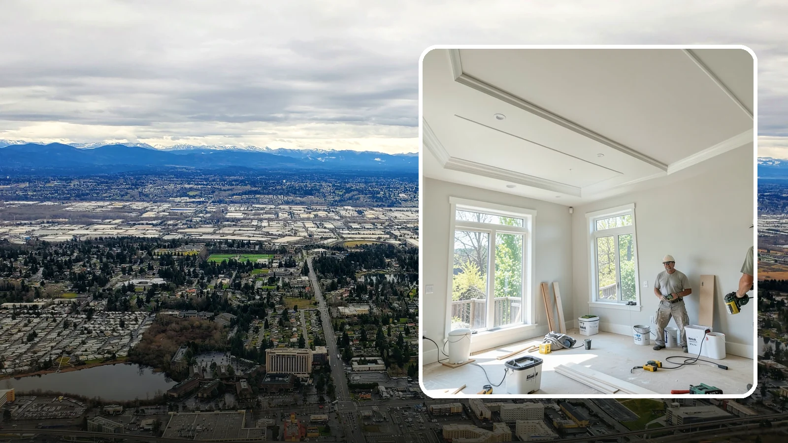 Tray Ceiling Construction in SeaTac, King County, WA - A recessed tray ceiling that adds subtle height, elegance, and visual interest to a room.