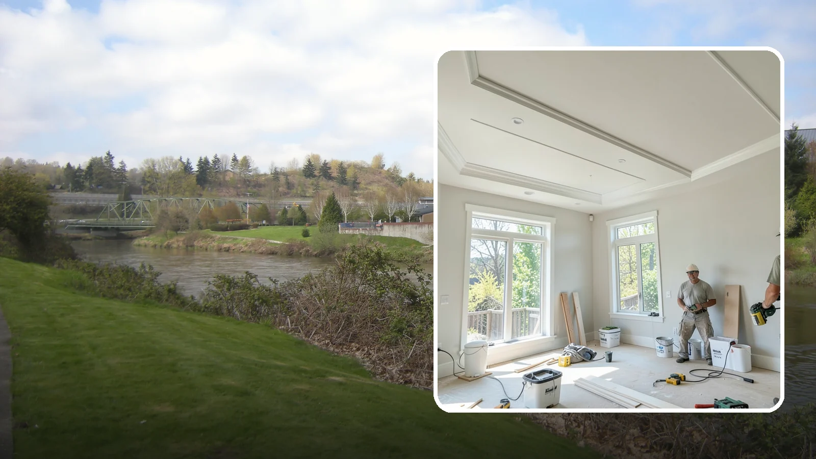 Tray Ceiling Construction in Tukwila, King County, WA - A recessed tray ceiling that adds subtle height, elegance, and visual interest to a room.